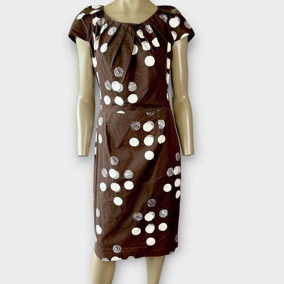 Samantha Sung Cap Sleeve Polka Dot Sheath Pencil Dress Stretch Size M / 8 Brown - Picture 1 of 15